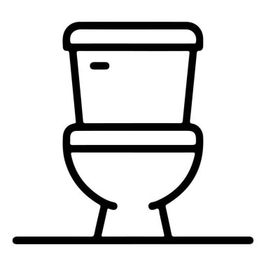 Modern bir tuvaletin minimalist siyah beyaz çizgi çizimi, temiz bir ikon olarak sunuluyor..