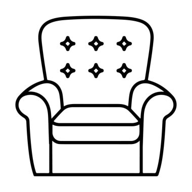 Yumuşak bir kanatlı koltuğun basit bir çizimi. Yastıklı kolları ve yüksek bir sırtı var..