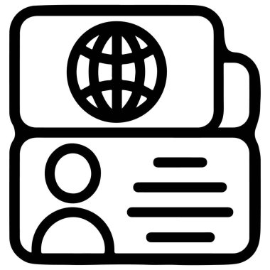 Küresel bir kimlik kartını temsil eden basit bir çizgi resim simgesi..