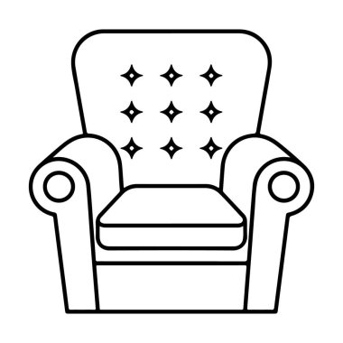 Basit bir çizgi çizimi. Kolları yuvarlanmış ve kare minderli rahat bir koltuk..