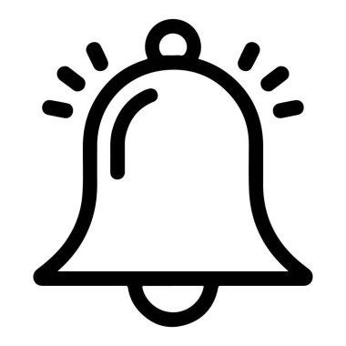 Işık saçan ses dalgaları olan bir çanın minimalist siyah beyaz çizgisi..