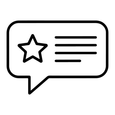 Bir yıldız ve metin satırları ile bir konuşma balonunu temsil eden basit bir satır sanat simgesi, geri bildirimi veya derecelendirmeyi simgeler.