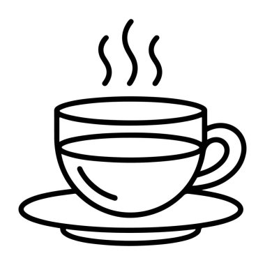 Minimalist siyah-beyaz çizgili, sıcak bir bardakta yükselen buharlı bir içeceğin sanat tasviri..