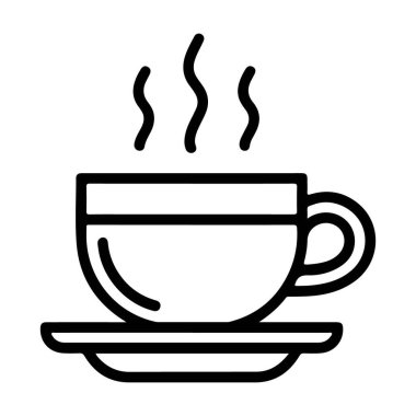 Minimalist bir çizgi, üzerinde buhar yükselen bir bardakta sıcak bir içecek tasvir eder..