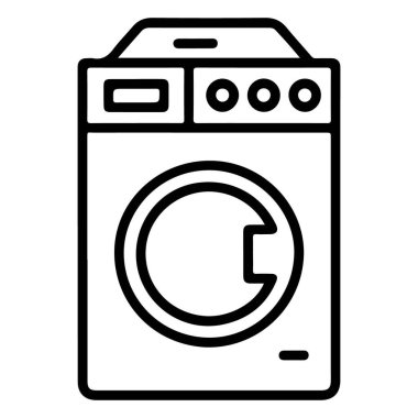 Ön yükleme makinesinin siyah beyaz çizgisi, kapı ve kontrol panelini gösteriyor..