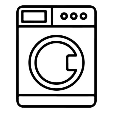 Modern bir ön yükleme makinesinin minimalist siyah beyaz çizimi.