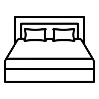 İki yastıklı ve yatak başlıklı çağdaş bir yatağın minimalist çizgisi..