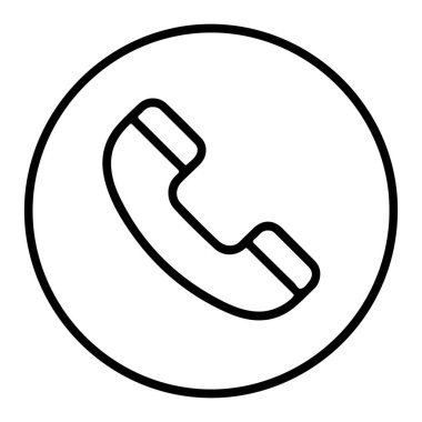 Minimalist, el çizimi bir simge. Dairesel sınırın içinde bir telefon ahizesi var..