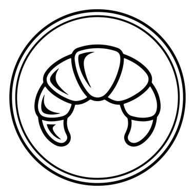 Dairesel bir sınır içindeki kruvasanın minimalist siyah beyaz çizgisi..