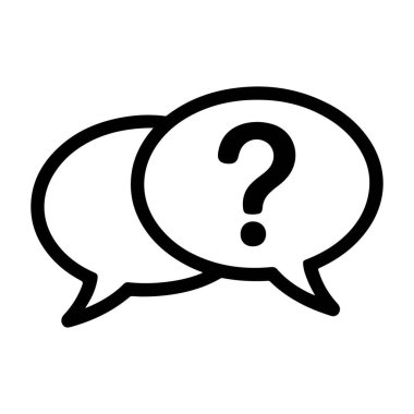 İki üst üste binen konuşma baloncuğunun basit bir siyah beyaz çizgisi ve içinde bir soru işareti var..