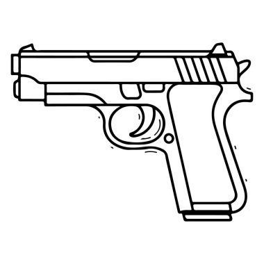 Profilde gösterilen klasik yarı otomatik bir tabancanın siyah beyaz çizgisi..