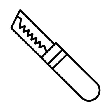 Tırtıklı bir bıçakla basit bir sebze soyucusunun el yapımı, siyah beyaz çizgisi..