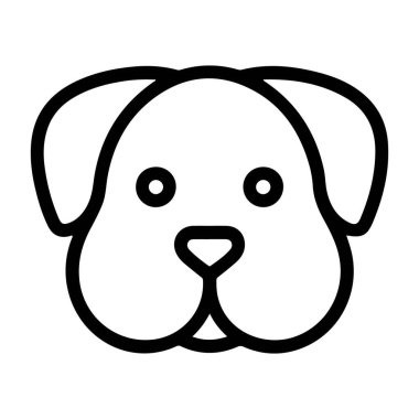 Sarkık kulaklı ve sevimli bir ifadeyle bir köpeğin kafasının minimalist siyah beyaz çizimi..