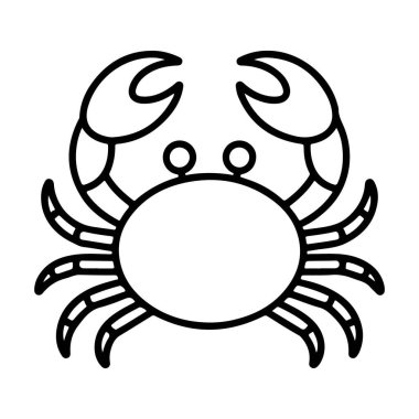 Minimalist siyah-beyaz çizgili bir yengeç, öne bakan öne doğru pençeleriyle.