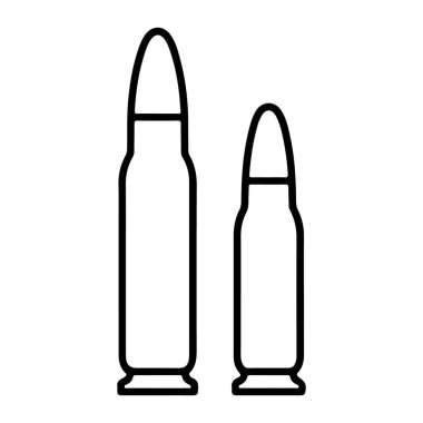 Yan yana yerleştirilmiş iki farklı boyutta merminin basit bir siyah beyaz tasviri.