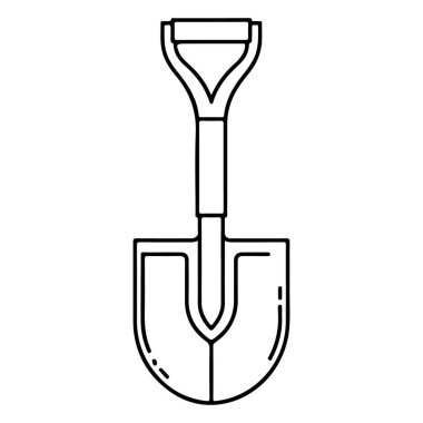 Siyah beyaz sunulan bir bahçe küreğinin minimalist çizimi..