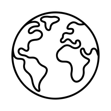 Dünya 'nın kıtaları ve okyanusları gösteren minimalist siyah beyaz çizgisi..