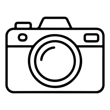 Çağdaş bir dijital kameranın ön görüntüsünün minimalist siyah beyaz tasviri..