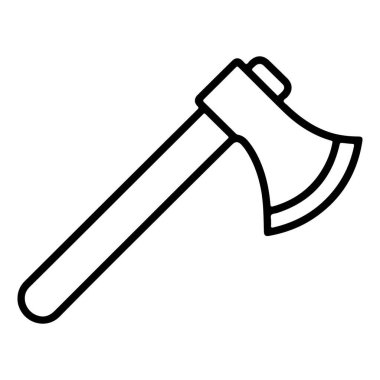 Ahşap saplı klasik bir baltanın minimalist siyah beyaz çizgisi çizimi.