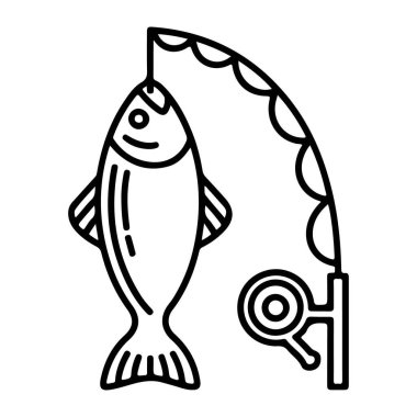 Balık oltasına takılan bir balığın basit bir çizimi, bir avı temsil ediyor..