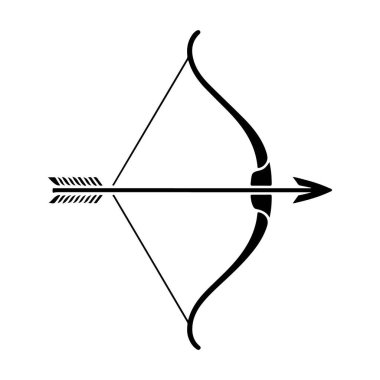 Bir ok ve yaydan oluşan siyah bir siluet, geri çekiliyor ve fırlatılmaya hazır..