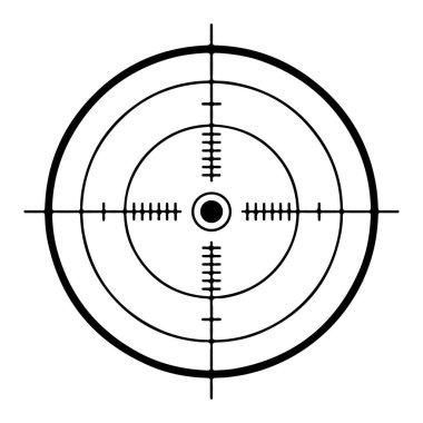 Tüfek dürbününün eşmerkezli daireleri ve hedefleri olan siyah-beyaz bir çizimi..