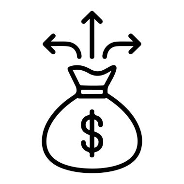 Bir dolar işareti ve dışarı bakan üç oklu para çantasının basit bir resim simgesi..