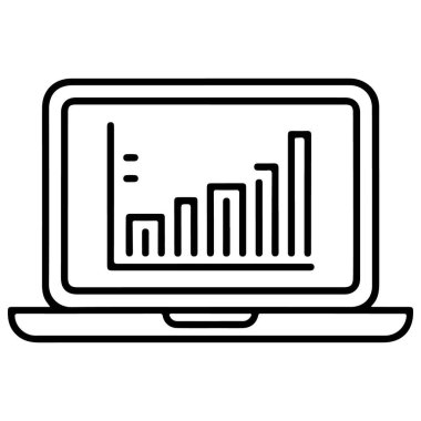 Artan değerlere sahip bir bar tablosunu gösteren bir dizüstü bilgisayarın basit bir çizgisi çizimi.