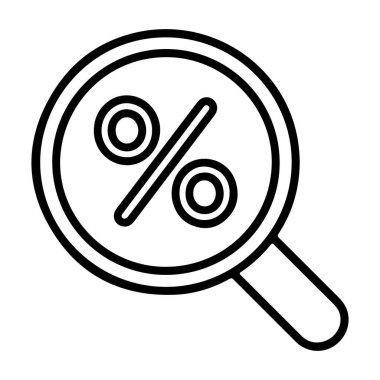 Bir yüzde işaretine odaklanmış bir büyüteç gösteren basit bir çizgi resim simgesi.