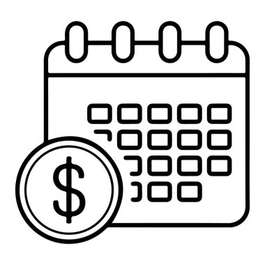 Dolar işareti gösteren bir takvim sayfasının basit bir satır çizimi.