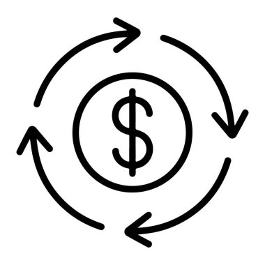 Döngüyü gösteren dört dairesel oklu bir dolar sikkesi tasvir eden bir minimalist çizgi sanat simgesi.