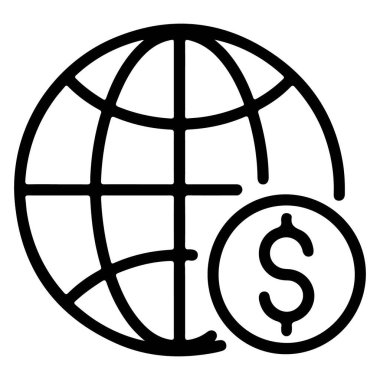 Uluslararası finans ve küresel ticareti temsil eden, bir dolar işaretli stilize bir dünya..