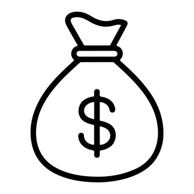 Belirgin bir dolar işareti içeren bir para çantasının minimalist siyah beyaz çizimi.