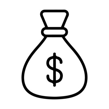 Üzerinde dolar işareti olan klasik bir para çantasının minimalist çizimi..