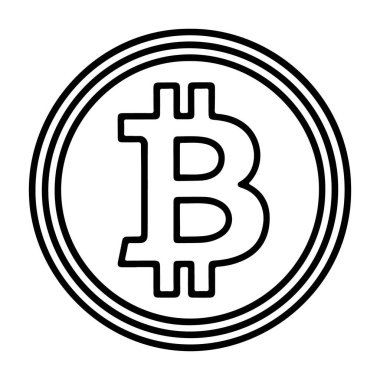 Dairesel bir sınır içindeki Bitcoin sembolünün siyah beyaz çizgisi..