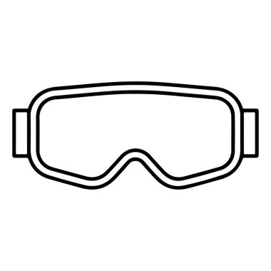 Kayak gözlüklerinin minimalist siyah-beyaz çizimi, kalın siyah bir taslak ve bir kayış.