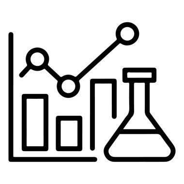Bir çubuk grafik, çizgi çizelgesi ve laboratuvar matarası ile bilimsel araştırmaları temsil eden bir simge.