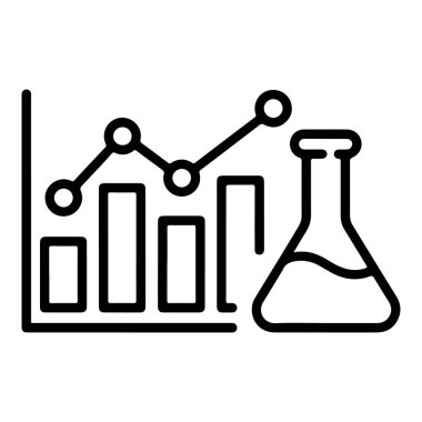 Bilimsel veri ve araştırmaları temsil eden bir laboratuvar şişesinin yanında bir çizgi grafiği ve bar çizelgesi..