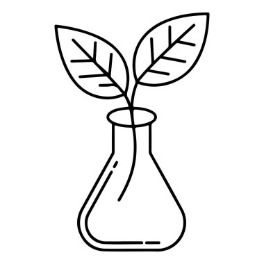 Laboratuvar şişesinden çıkan iki yapraklı bir bitkinin basit bir çizimi.
