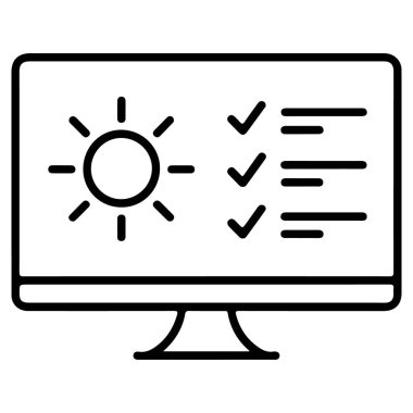 Güneş ikonu ve kontrol listesi olan bir hava tahminini gösteren basit bir bilgisayar ekranı çizimi.