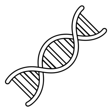 İkonik bükülmüş merdiven şeklini gösteren bir DNA çift sarmalının minimalist siyah beyaz çizimi..