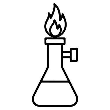 Laboratuarlarda kullanılan alev saçan bir Bunsen ocağının basit siyah beyaz çizimi.