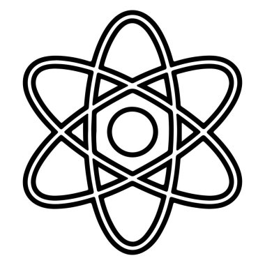 Eliptik yollarda dönen elektronları olan merkezi bir çekirdeği betimleyen siyah ve beyaz bir grafik.