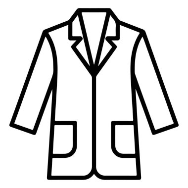 Klapalı ve iki cepli klasik bir laboratuvar önlüğünün minimalist siyah beyaz çizgisi..