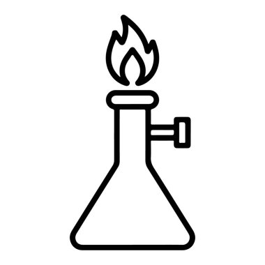 Üst kısmından alev saçan bir Bunsen ocağının siyah beyaz çizgisi..
