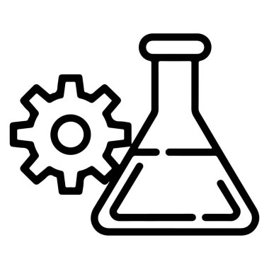 Basit bir çizgi sanat ikonu bir laboratuvar matarası ile bir teçhizatı birleştirerek bilimsel araştırma ve endüstriyel gelişimi sembolize ediyor..