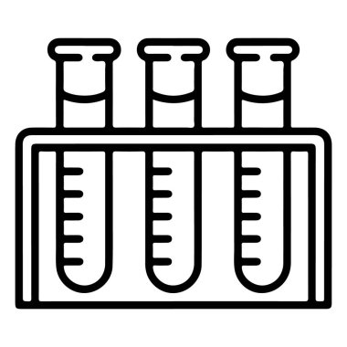 Sıvı dolu üç laboratuvar test tüpünden oluşan basit bir siyah beyaz çizgi çizimi..