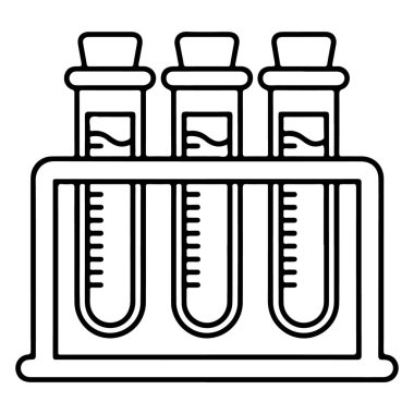 Her birinin içinde tıpa tıpası ve sıvısı olan üç laboratuvar test tüpünden oluşan basit bir siyah beyaz çizgi..