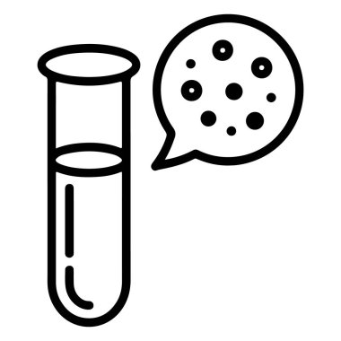 Baloncukları veya parçacıkları temsil eden küçük noktalar içeren bir konuşma baloncuğunun yanındaki test tüpünün basit bir çizgi çizimi.