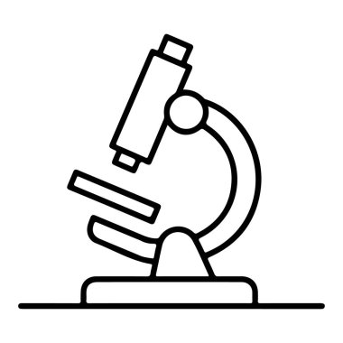 Düz bir yüzeydeki mikroskobun minimalist siyah beyaz çizgi çizimi..